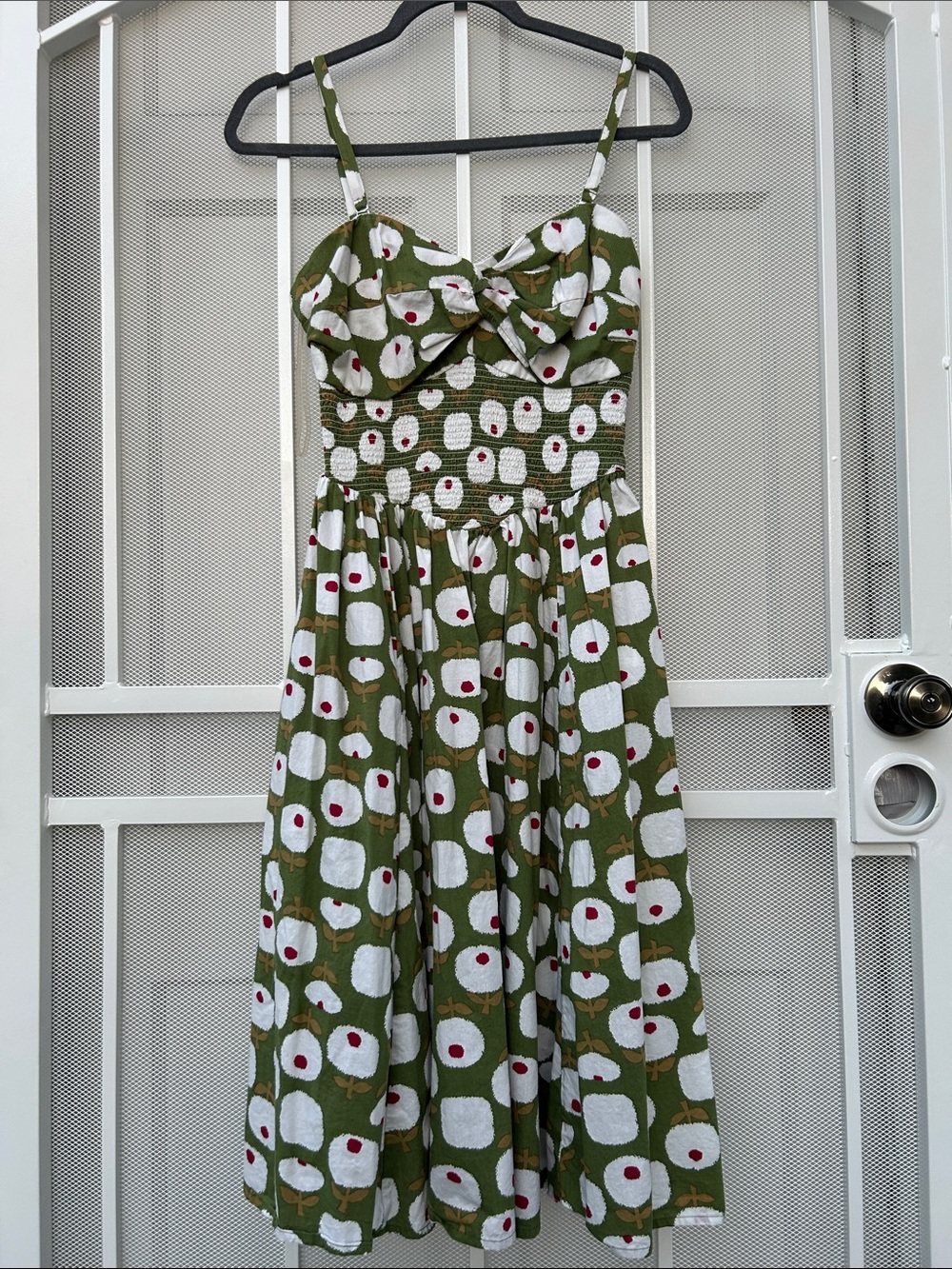 Olive Green Floral Sundress with Smocked Bodice